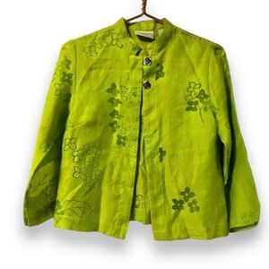 Vintage‎ Bahama Bay Lime Green Floral Button Chinese Jacket Shirt Size Small